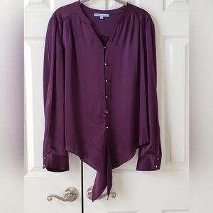 🟣 Antonio Melani Purple Silk Long Sleeve Blouse - Size L - NWOT 🟣